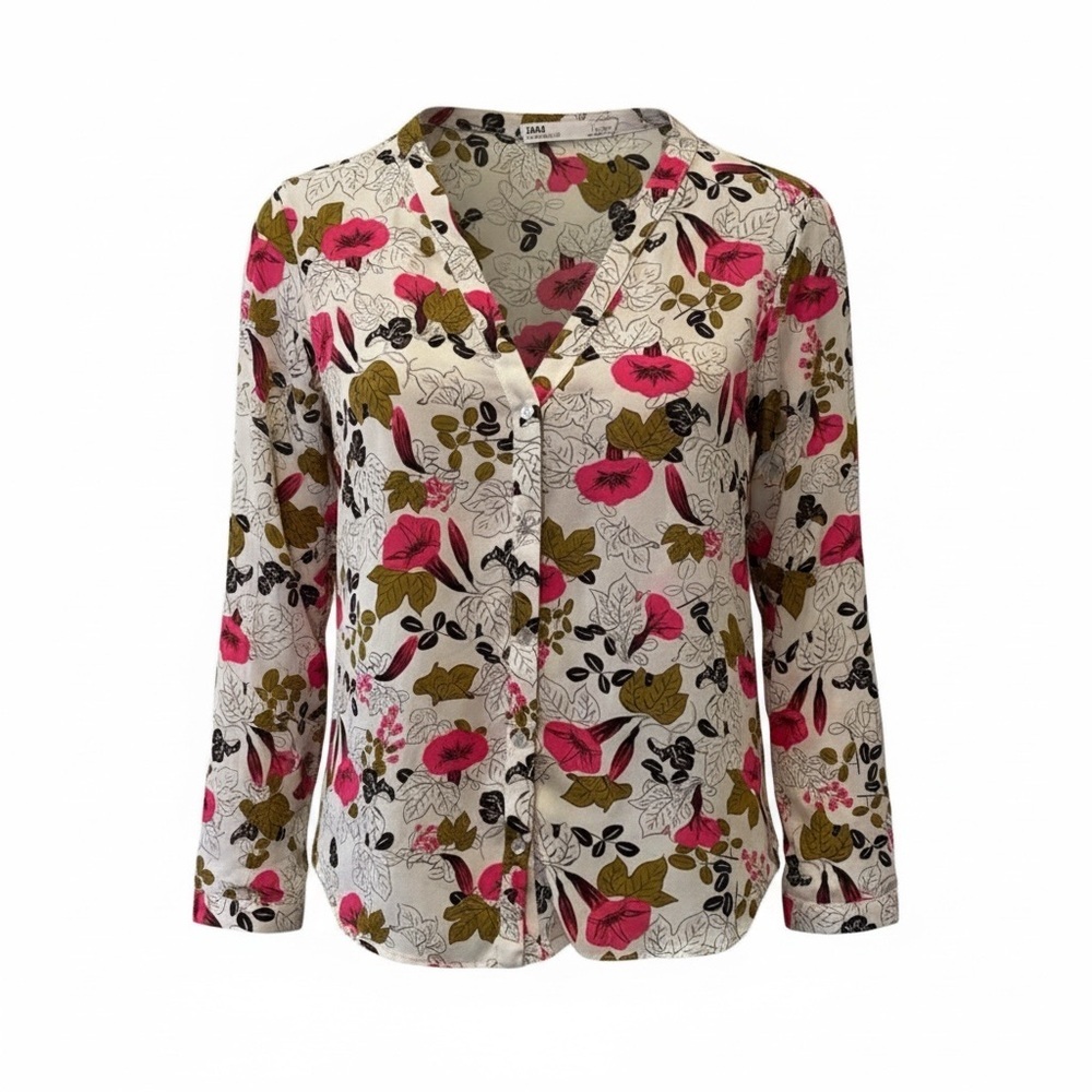 Zara floral print button down blouse, large